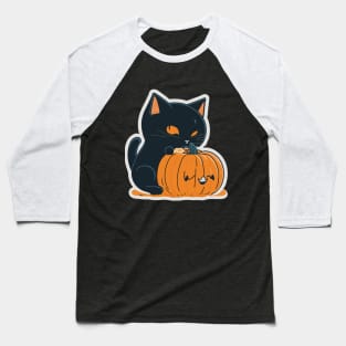 Halloween cute black cat and orange pumpkin Baseball T-Shirt